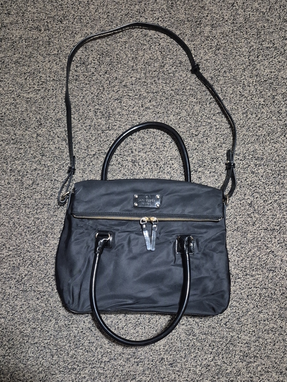 kate spade Black Nylon Satchel with Patent Trim and Crossbody Strap